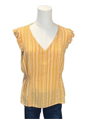 Faith and Joy Yellow Striped V-Neck Ruffle Sleeve Top